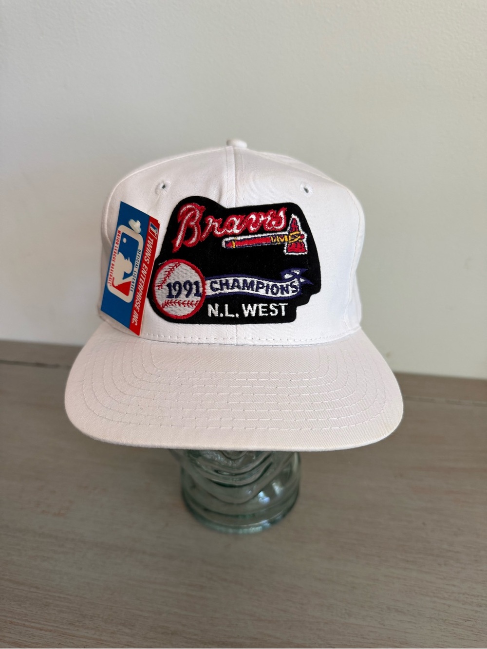 Vintage 1991 Atlanta Braves NL West Champions Patch Snapback White Hat MLB  NWT